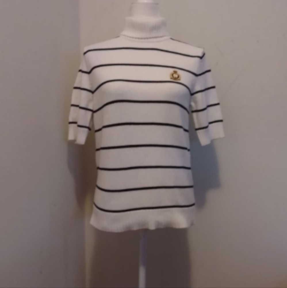 Lauren Ralph Lauren Striped Turtleneck Embroidered Logo Sweater Sz M